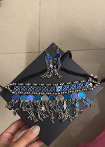 Blue Enamel Choker & Earring Set