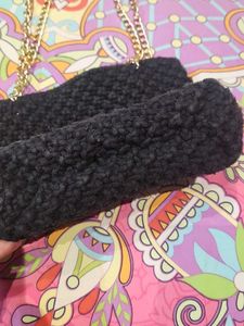 Chic Black Crocheted Shoulder Bag