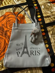 Grey Paris Tote Bag with Teddy Charm