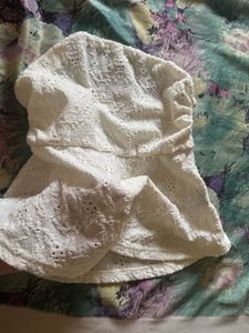 White Eyelet Strapless Peplum Top