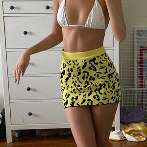 Yellow Leopard Print Mini Skirt