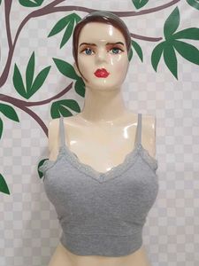 (1300)Grey Lace Trim Crop Top