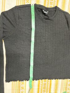 Black Textured Long Sleeve Top