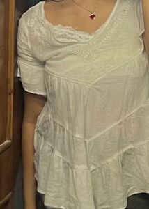 White Embroidered lace Tiered Top