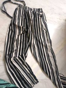 Striped Casual Trousers with Tie Belt