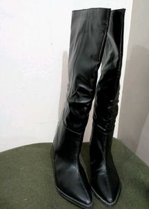 Chic Black Knee-High Faux Leather Boots