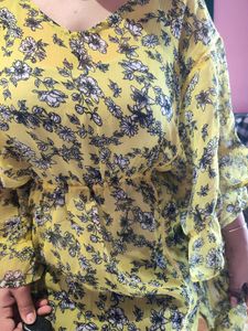 Flowy Yellow Floral Kaftan Top
