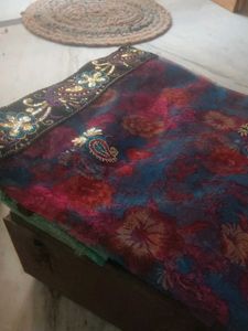 Embroidered Saree with Floral Print
