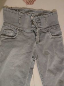 High Waist Grey Denim Jeans