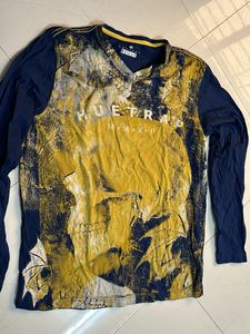 Full Sleeves Yellow Navy Blue Men Shirt