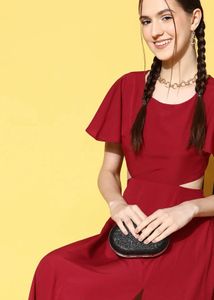 Red solid slit dress