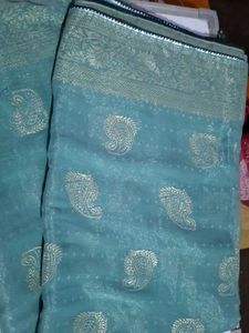 Turquoise Saree with Golden Paisley Print