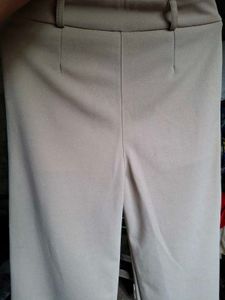 Beige Wide Leg Trousers