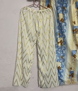 Elegant White & Gold Pleated Palazzo Pants