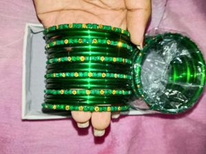 Beautiful Green Bangles with Gold Embellishments
