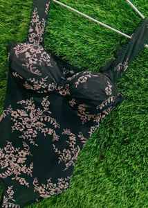 Black Floral Sheer Mesh Bodysuit / Net Inner Top