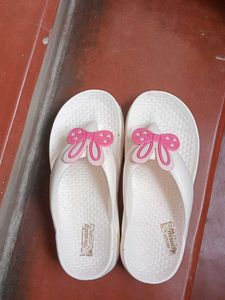 White Flip Flops with Pink Bows