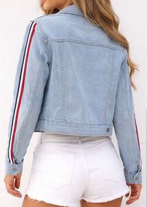 New Women's Denim Jacket with Striped Sleeves