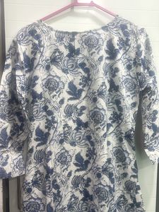 soft cotton Blue Floral Print Long Kurta with pant