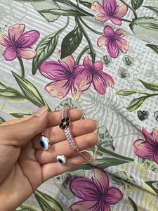 Evil Eye &amp; Flower Charm Bracelet &amp; Ring Set