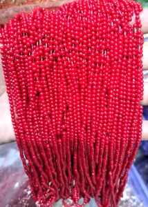 Vibrant Red Green glass Beaded Necklace bunch