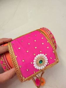Vibrant Pink Embroidered Bangle Pouch