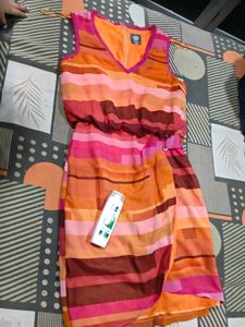 Colorful Striped V-Neck Wrap Dress and bag free