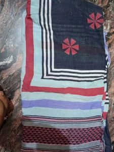 Vibrant Striped Saree with Geometric Print
