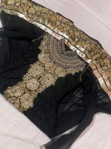 Elegant Black &amp; Gold Anarkali Dress