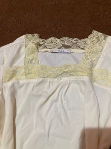 Cream Lace Trim Long Sleeve Top