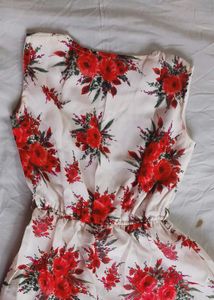 Cute red flower floral print A-line dress