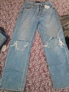 Distressed Light Wash Wide Leg Jeans