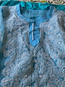 Beautiful Sky Blue Chikankari Kurta Set
