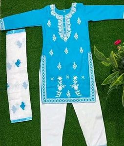 Teal Embroidered Kurti Set