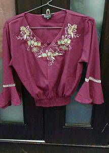 Embroidered Maroon Top