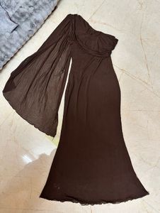 Elegant Brown One-Shoulder Maxi Dress