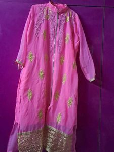 Elegant Pink Embroidered long Kurta