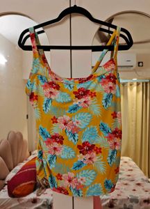 Vibrant Tropical Print top with inbuilt bra