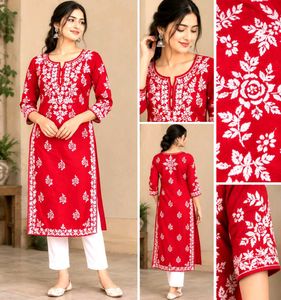 Elegant Red handwork chikenkari kurti