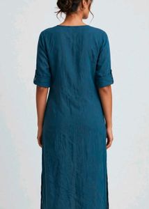 Teal Blue Linen Kurti