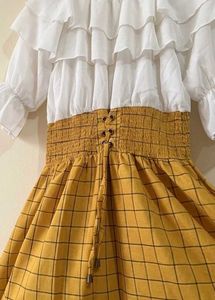 Chic Ruffle and checked midi dress