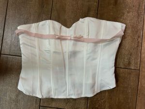 Imported White Corset Top with Pink Ribbon Bow