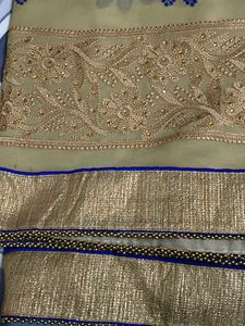 Navy blue and beige colour saree