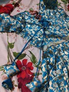 Blue Ethnic Gown with Gold Print