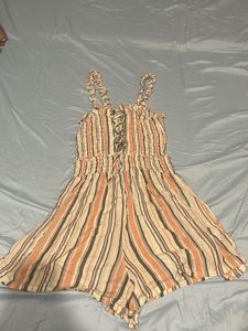 Striped Lace-Up Romper