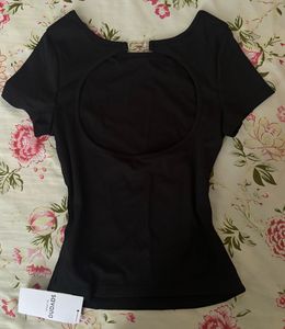 Chic Black Cut-Out Top with Metal Detail