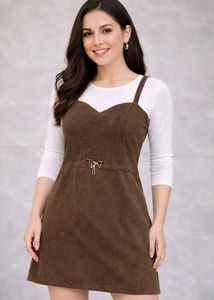 Corduroy Brown Mini Dress with Straps