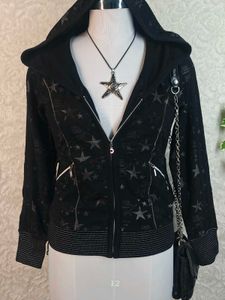 Black Star Print Zip-Up Hoodie