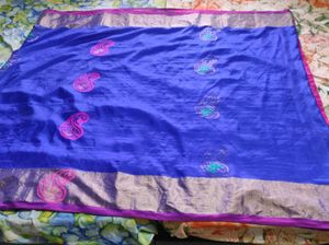 Vibrant Blue &amp; Pink Silk Saree