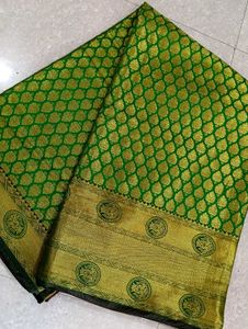 Green &amp; Gold Brocade Silk Saree